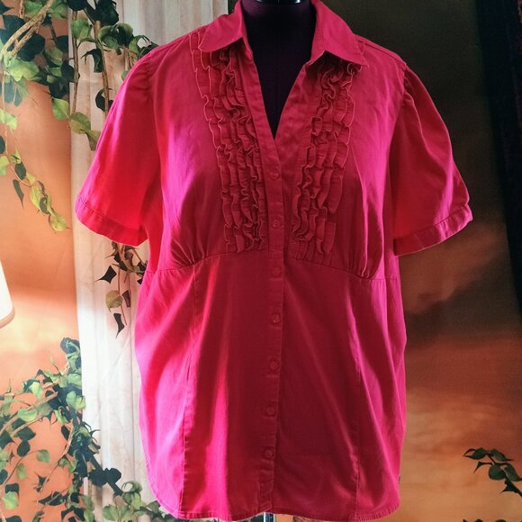 EUC: Lane Bryant Plus Size 26/28W Pink Ruffled Button Down Top Blouse - Picture 1 of 4